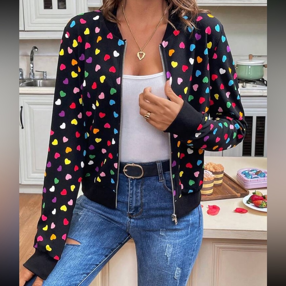 🩷Shein Valentine’s Day Colorful Heart Print Jacket Size L 🩷